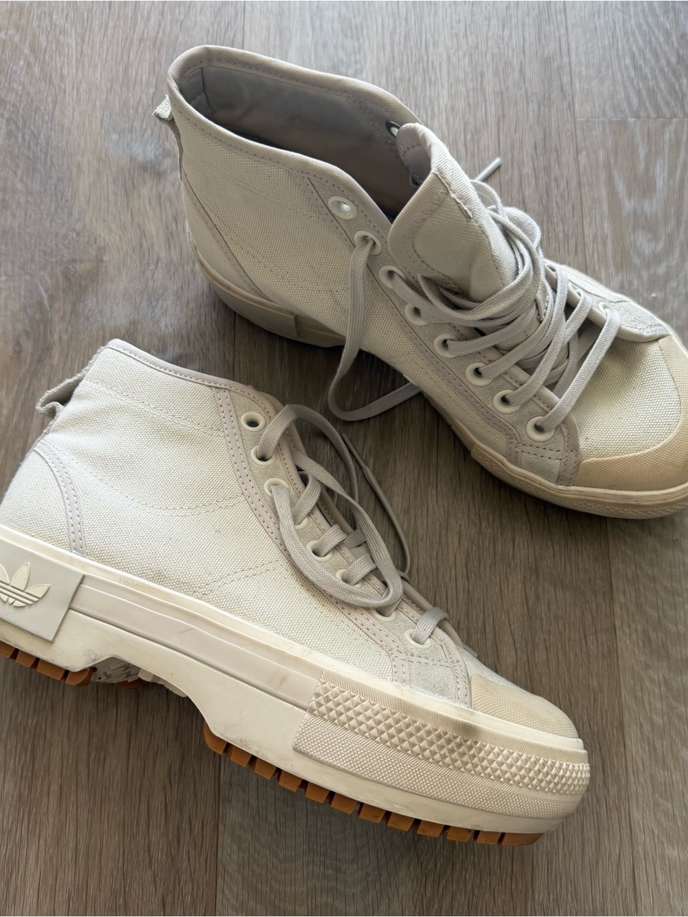 adidas Cream Canvas High-Top Sneakers